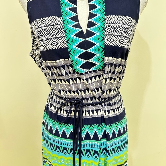 Sandra Darren patterned sleeveless keyhole neckline maxi jersey knit dress sz 12 - Picture 9 of 9
